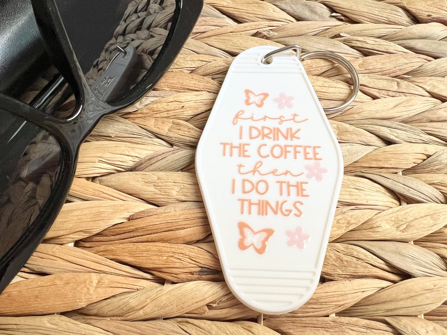 First coffee retro keychain with stainless steel key ring