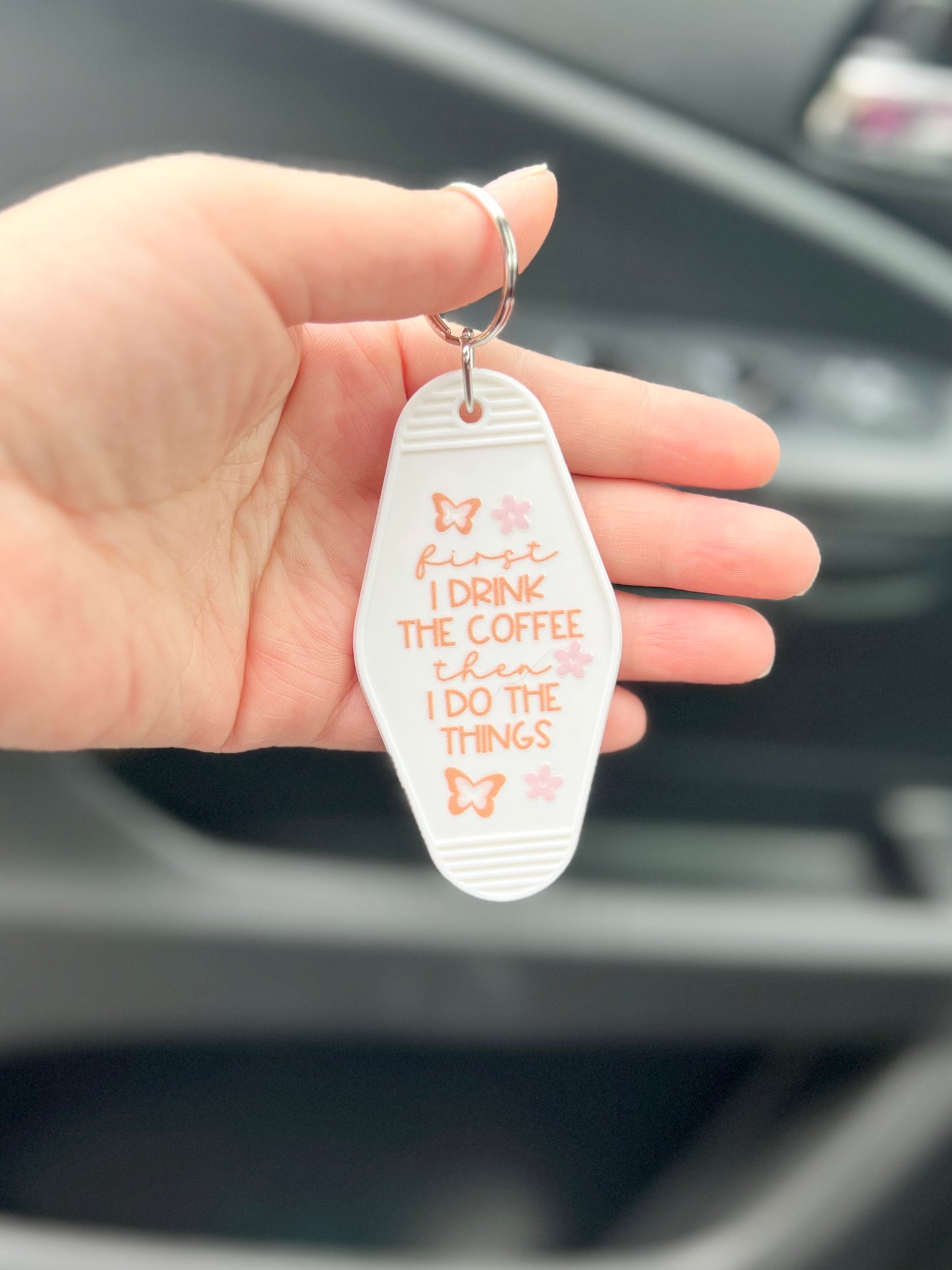 First coffee retro keychain with stainless steel key ring