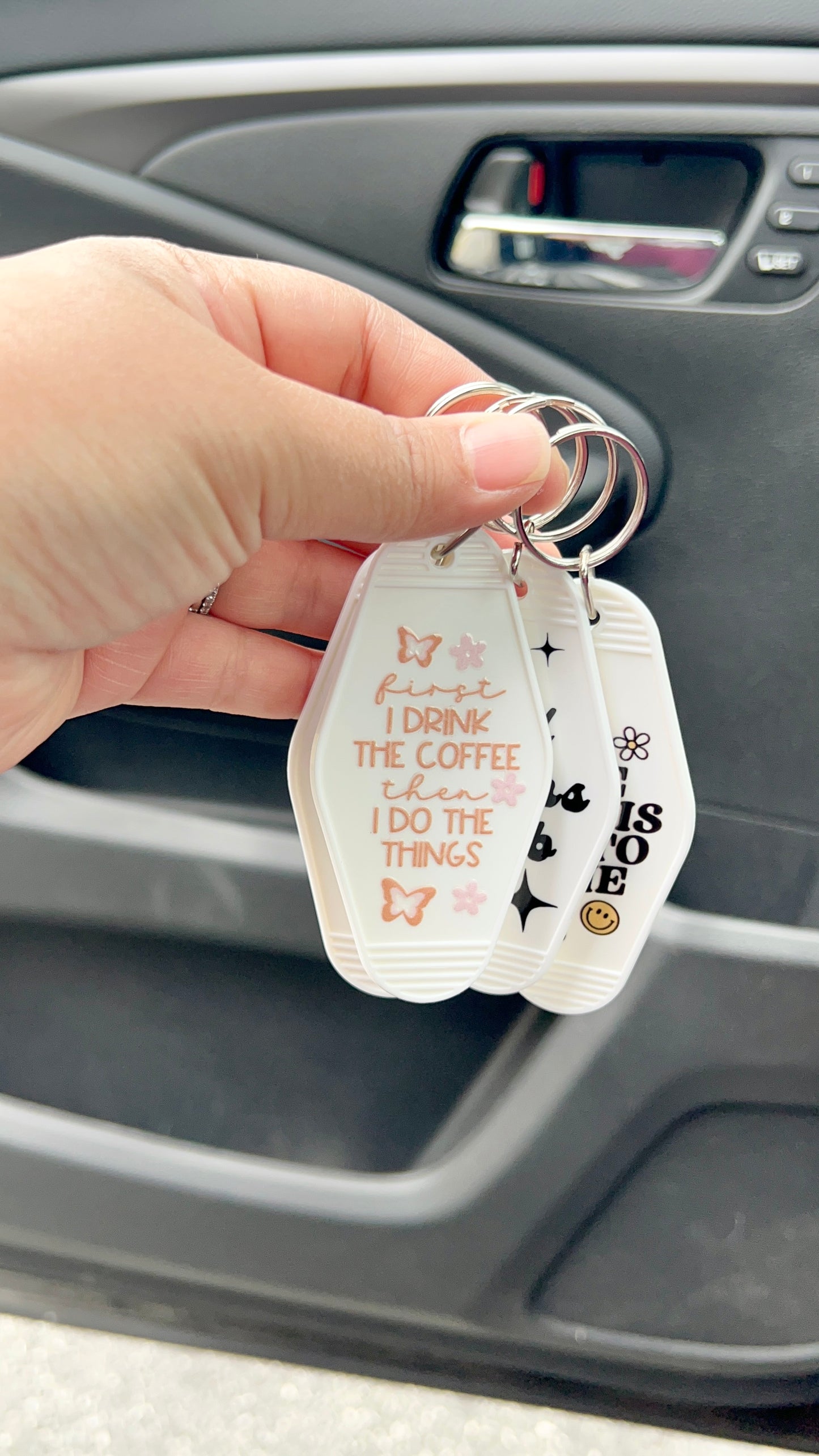 First coffee retro keychain with stainless steel key ring