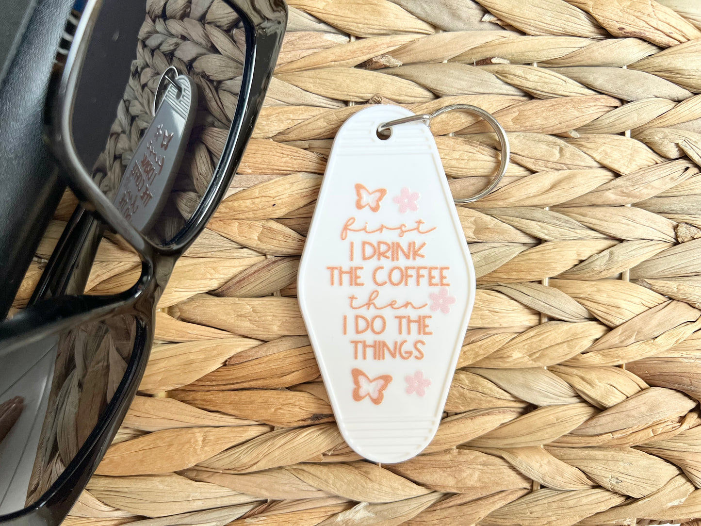 First coffee retro keychain with stainless steel key ring