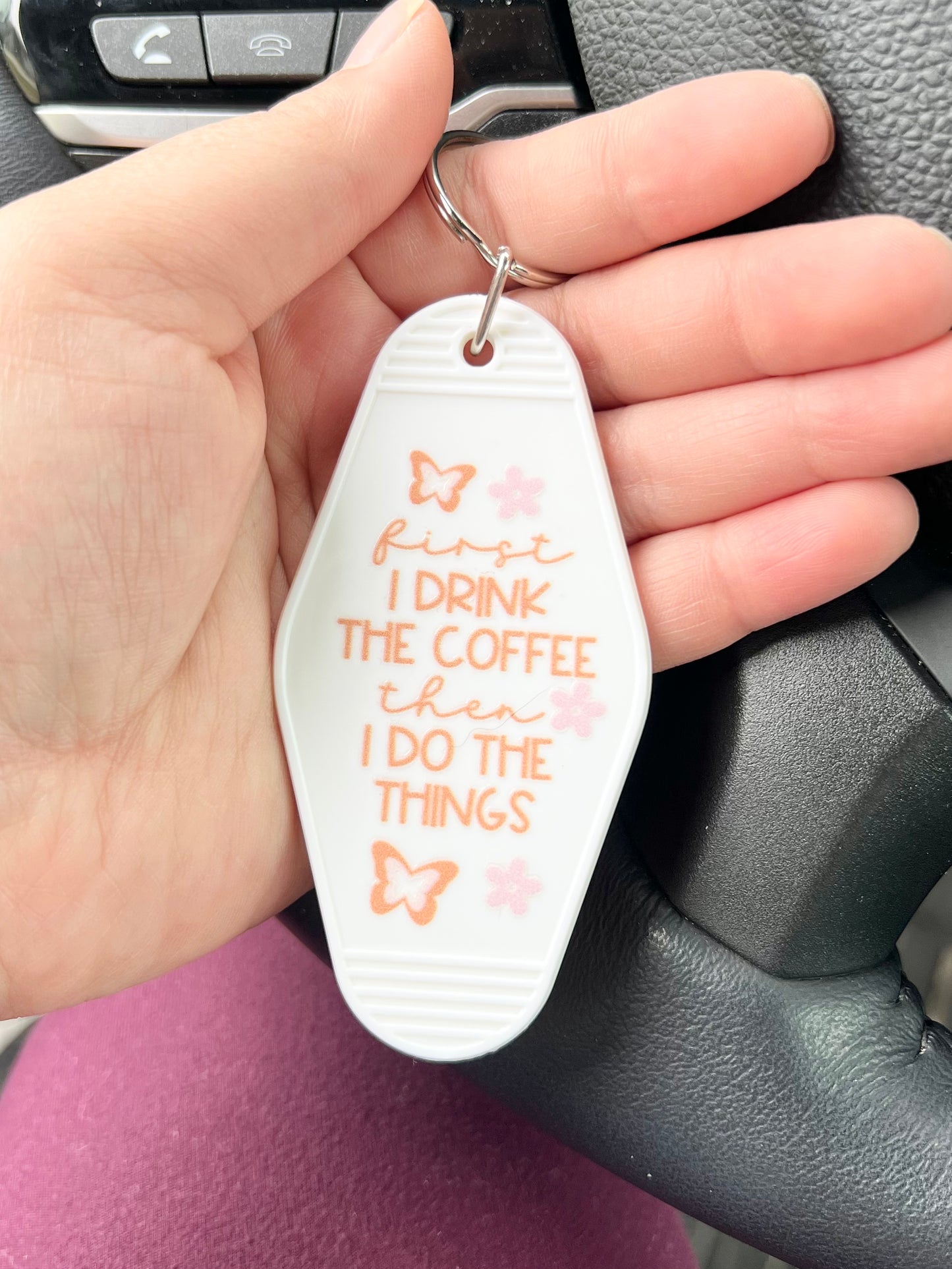 First coffee retro keychain with stainless steel key ring
