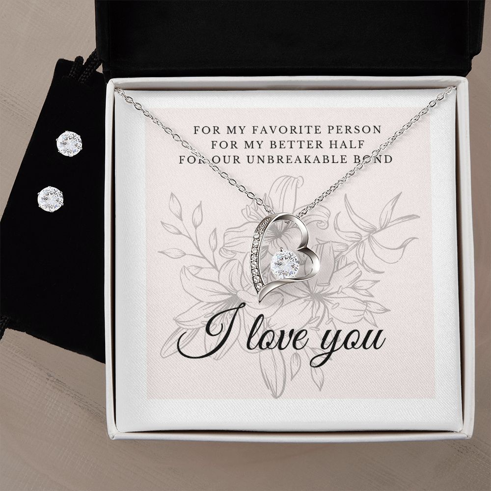 Forever Love Necklace and Cubic Zirconia Earring Set
